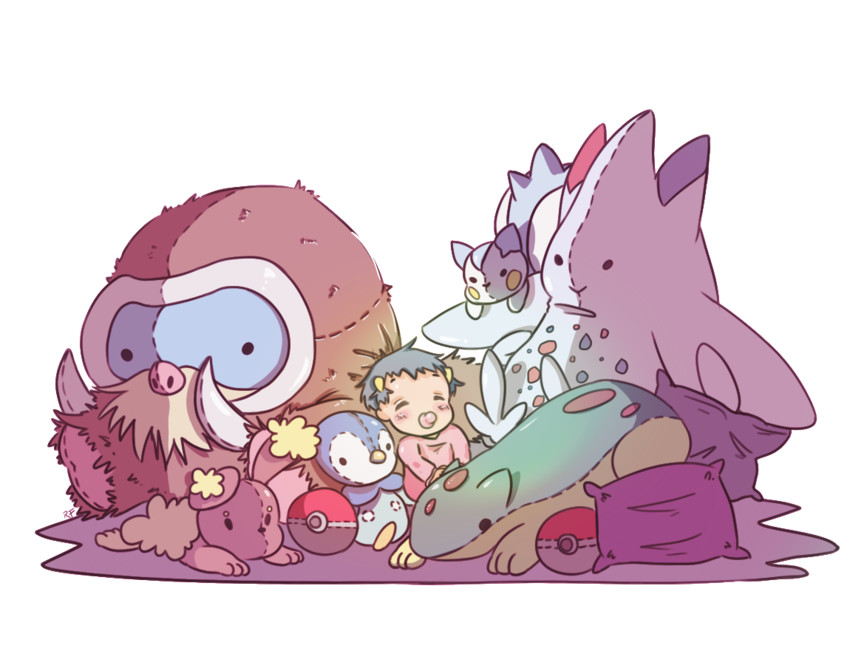 dawn, piplup, pachirisu, typhlosion, buneary, and 2 more (pokemon) drawn by rf_(4chan)