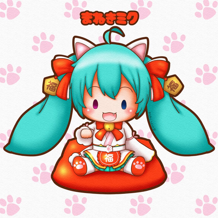 hatsune miku and maneki miku (vocaloid) drawn by sh1n_chan