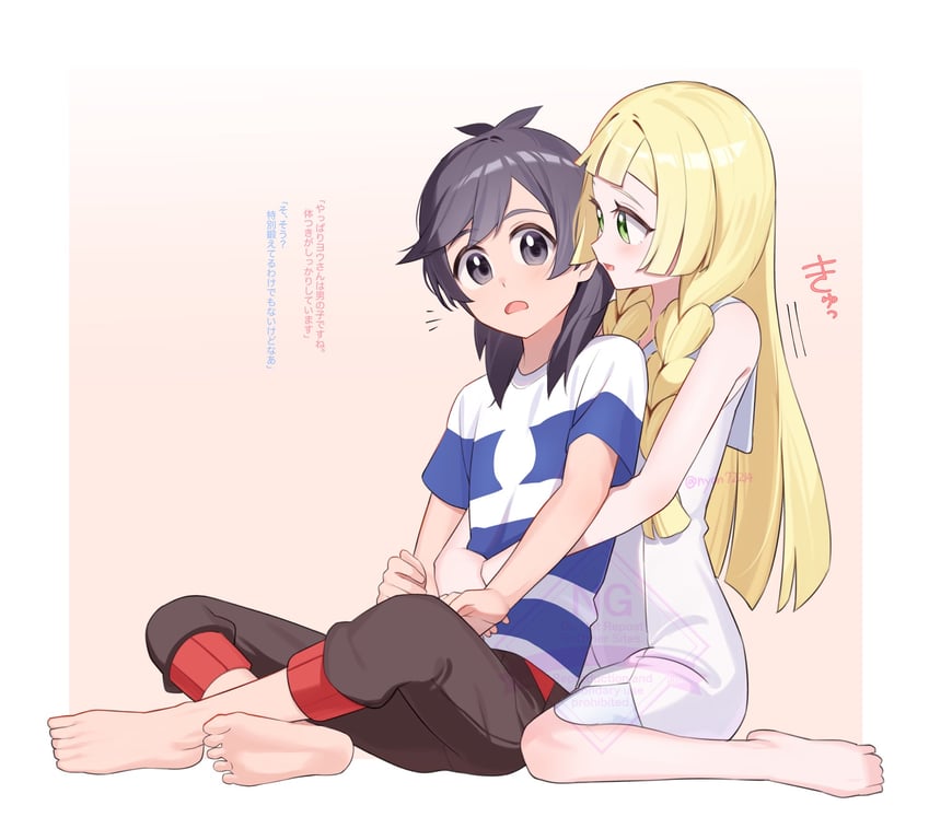 lillie and elio (pokemon and 1 more) drawn by nyorotono