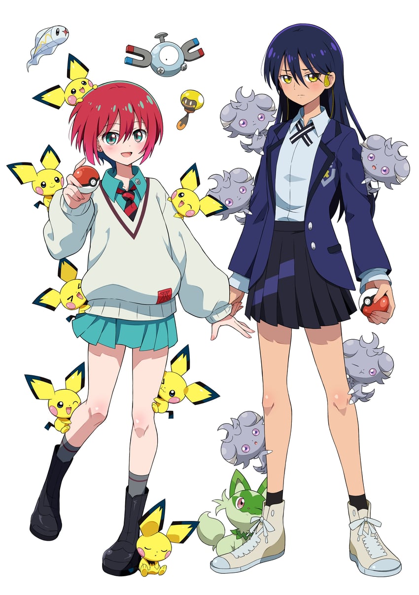 amate yuzuriha, sprigatito, pichu, magnemite, nyaan, and 3 more (pokemon and 2 more) drawn by eggman_(ni_tamagoex)
