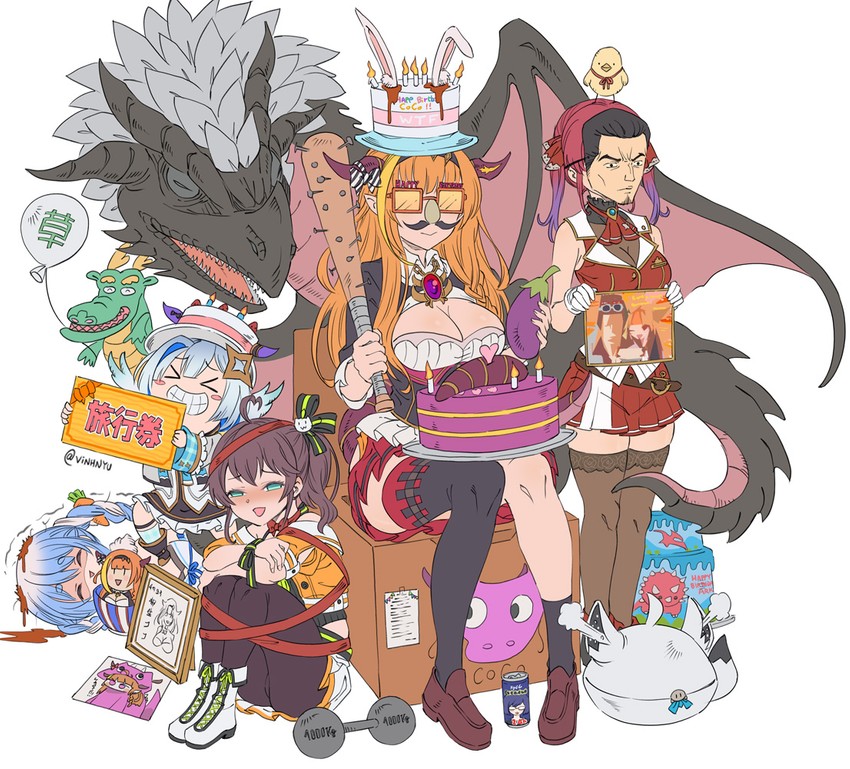 houshou marine, usada pekora, amane kanata, kiryu coco, natsuiro matsuri, and 1 more (hololive and 1 more) drawn by vinhnyu