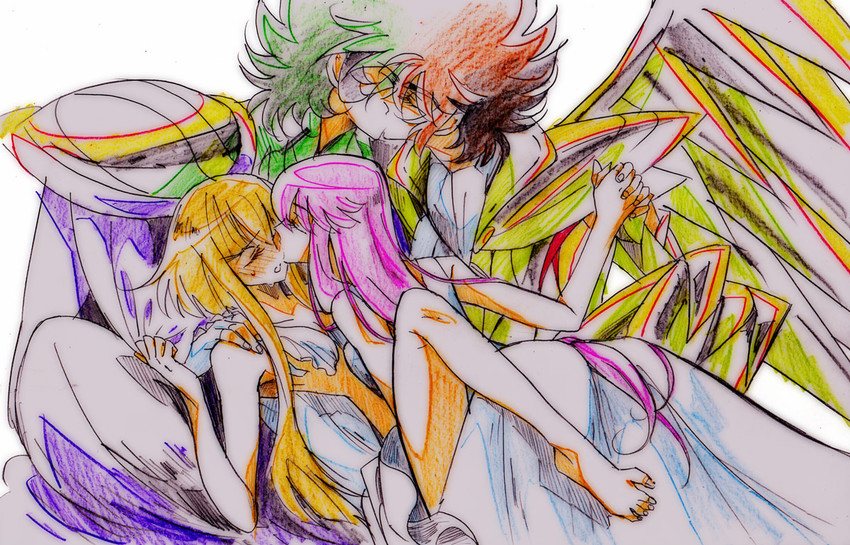 kido saori, pegasus seiya, athena, titan, and pallas (saint seiya and 1 more) drawn by akira-riku