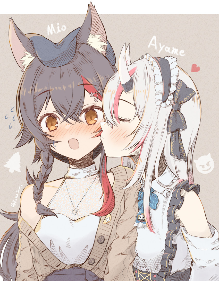 ookami mio and nakiri ayame (hololive) drawn by keesuke_(kkosyoku)
