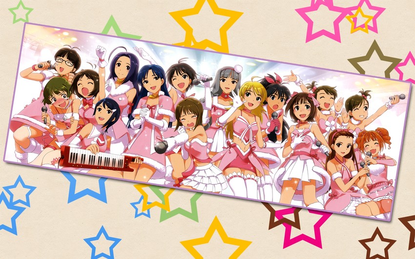 hoshii miki, kisaragi chihaya, amami haruka, kikuchi makoto, shijou takane, and 11 more (idolmaster and 1 more) drawn by annindoufu_(oicon)