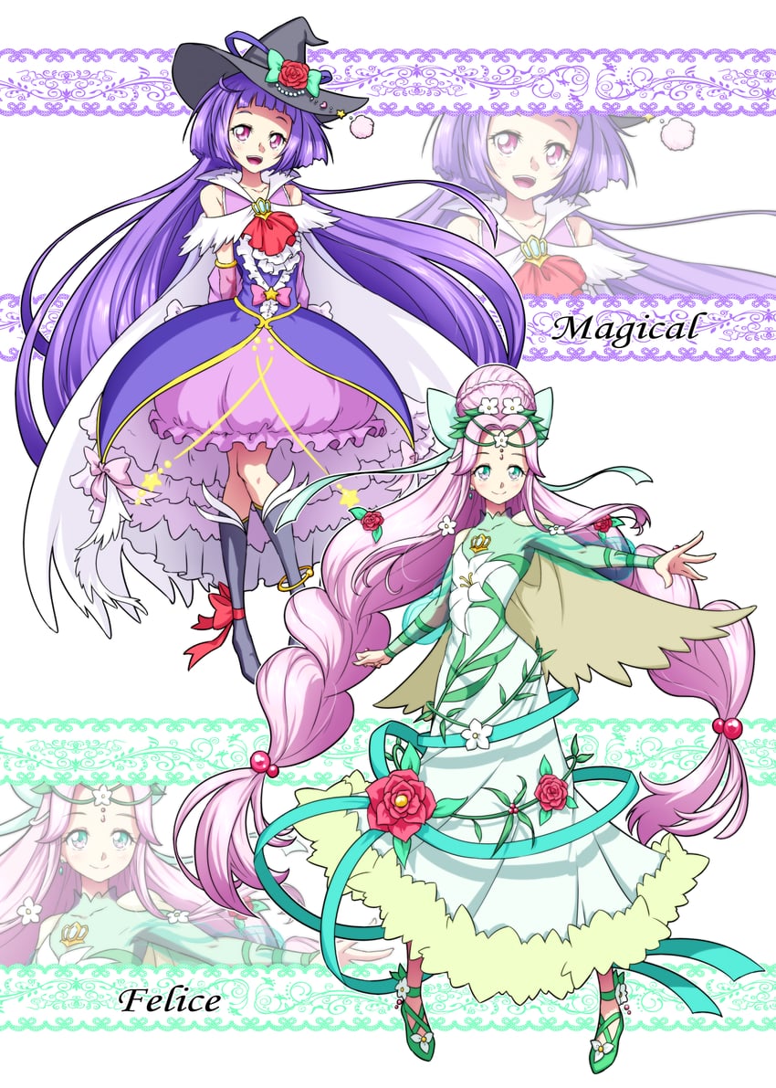 izayoi liko, cure magical, hanami kotoha, and cure felice (precure and 1 more) drawn by matatabi_(karukan222)