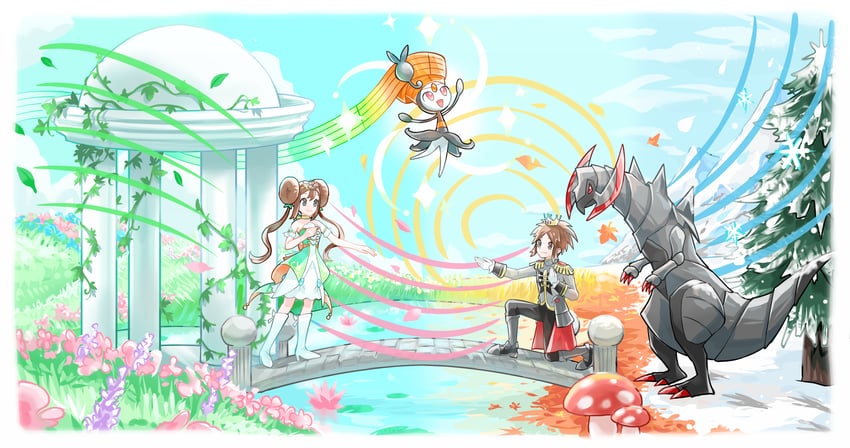 meloetta, haxorus, rosa, and nate (pokemon and 1 more) drawn by ffccll