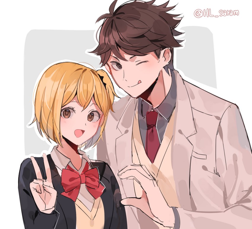 oikawa tooru and yachi hitoka (haikyuu!!) drawn by joman