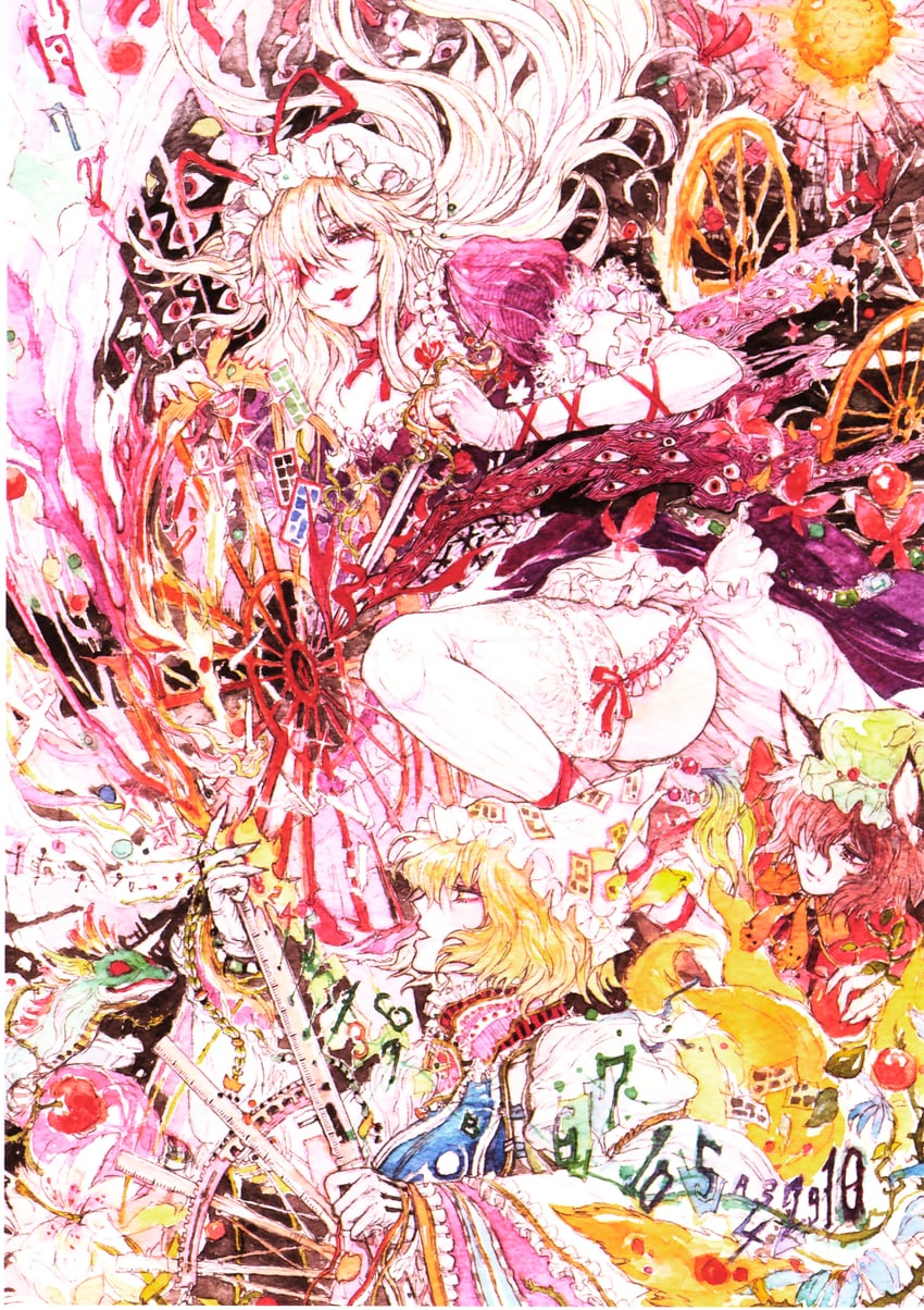 yakumo yukari, yakumo ran, and chen (touhou) drawn by chihiro_(kemonomichi)