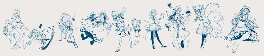 konpaku youmu, alice margatroid, yakumo yukari, saigyouji yuyuko, yakumo ran, and 7 more (touhou and 1 more) drawn by nichimatsu_seri