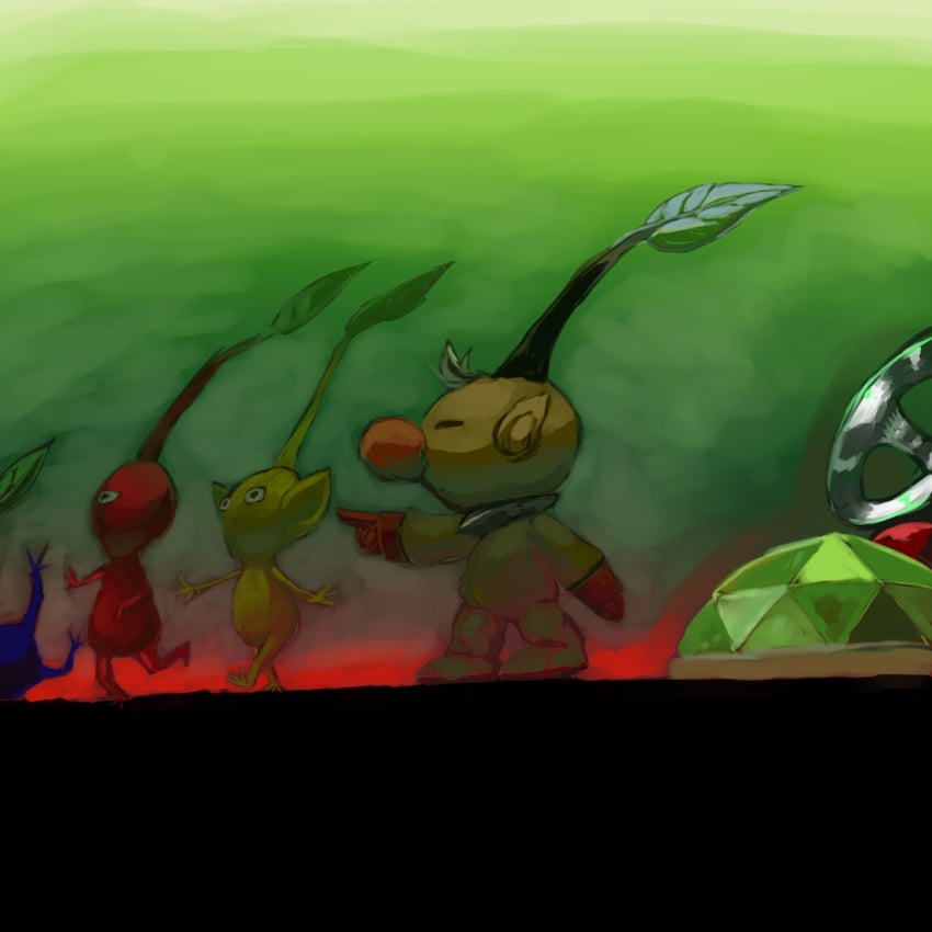 red pikmin, olimar, yellow pikmin, blue pikmin, and olimin (pikmin) drawn by isibatamako