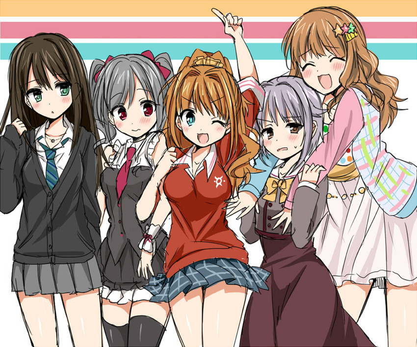 shibuya rin, kanzaki ranko, koshimizu sachiko, moroboshi kirari, and hino akane (idolmaster and 1 more) drawn by tsukudani_norio