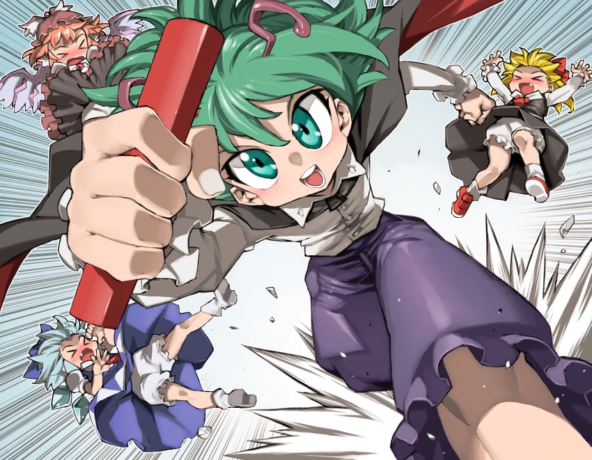 cirno, rumia, mystia lorelei, and wriggle nightbug (touhou) drawn by ysk!