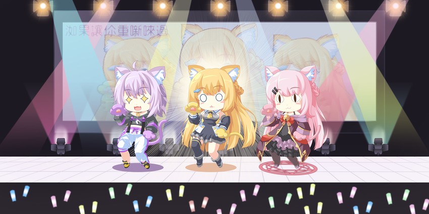 nekomata okayu, hanazono serena, and nekonogi bell (hololive and 2 more) drawn by zixia_(msl)