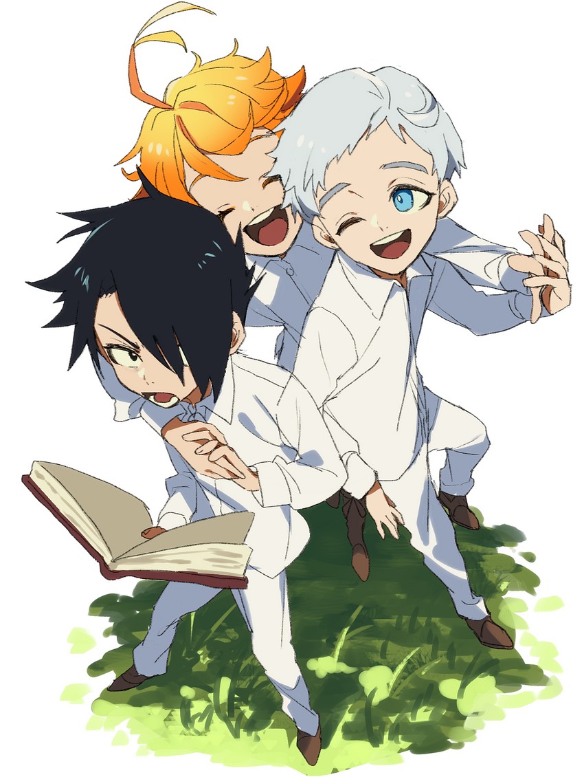 emma, norman, and ray (yakusoku no neverland) drawn by oushimaru