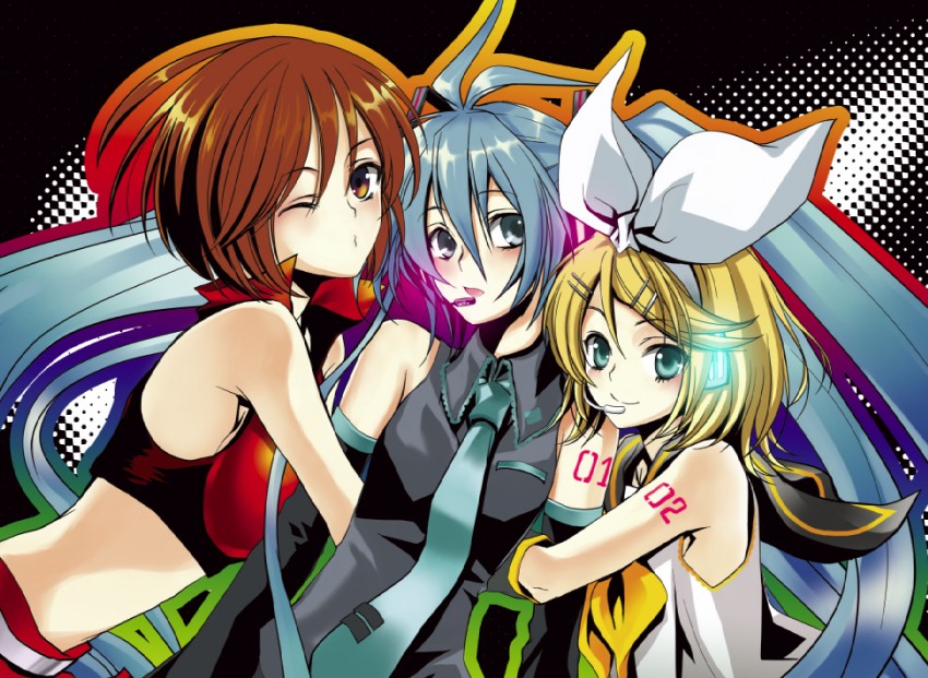 hatsune miku, kagamine rin, and meiko (vocaloid) drawn by nagoya_uzuki