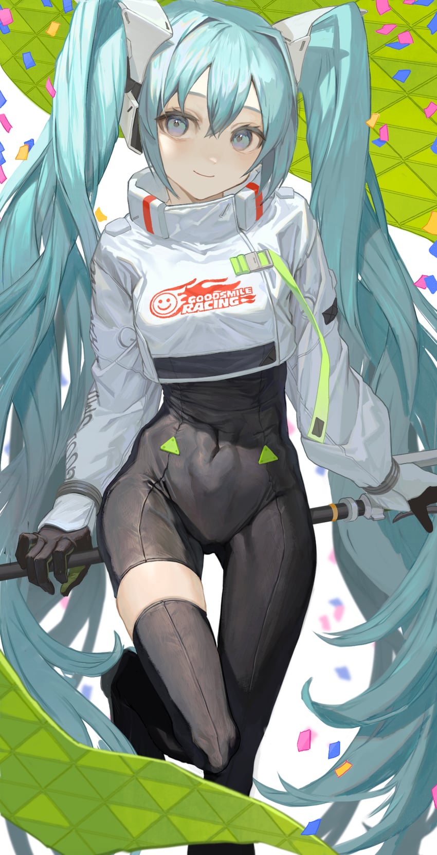 hatsune miku and racing miku (vocaloid and 2 more) drawn by yanagi_nagiko