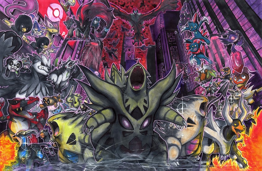 umbreon, absol, greninja, zorua, sneasel, and 32 more (pokemon) drawn by takkun_(takkun_art)