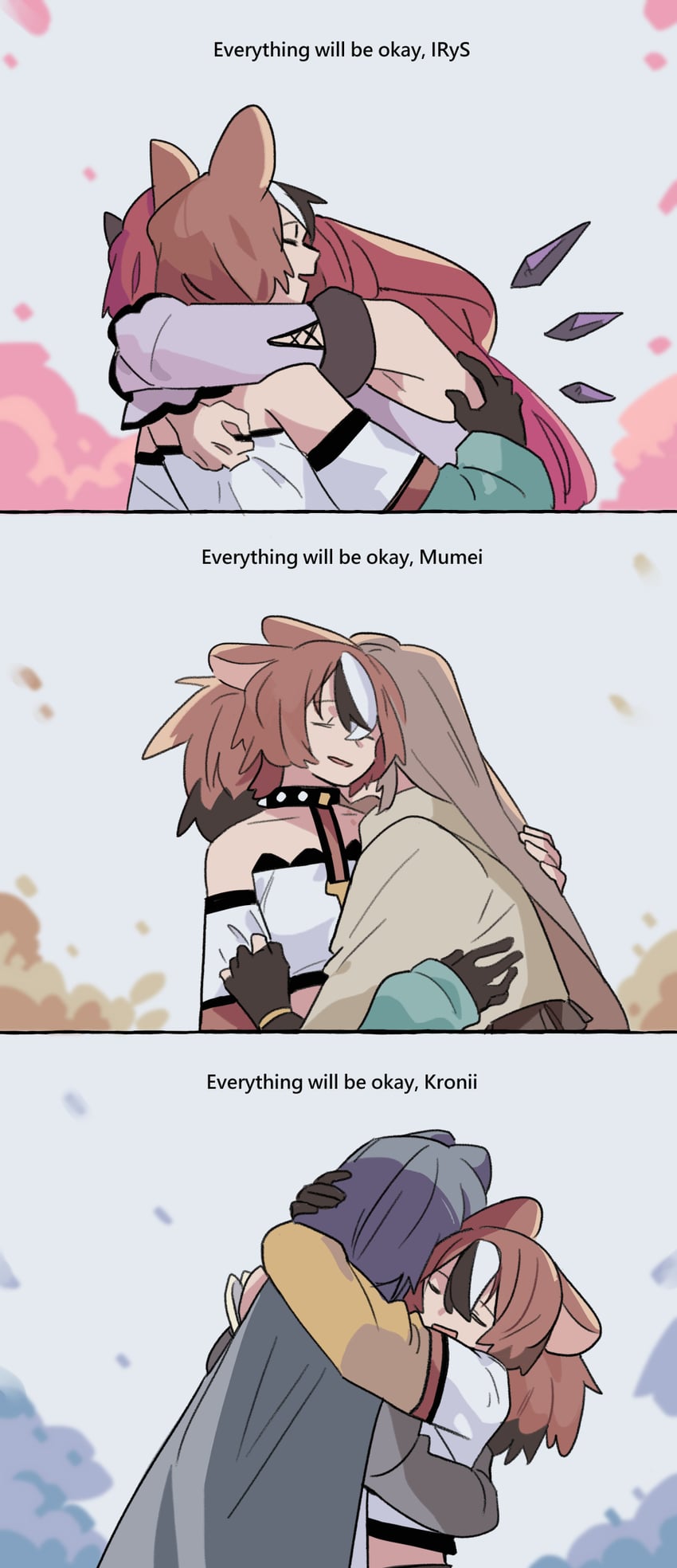 ouro kronii, nanashi mumei, hakos baelz, and irys (hololive and 1 more) drawn by fongban_illust