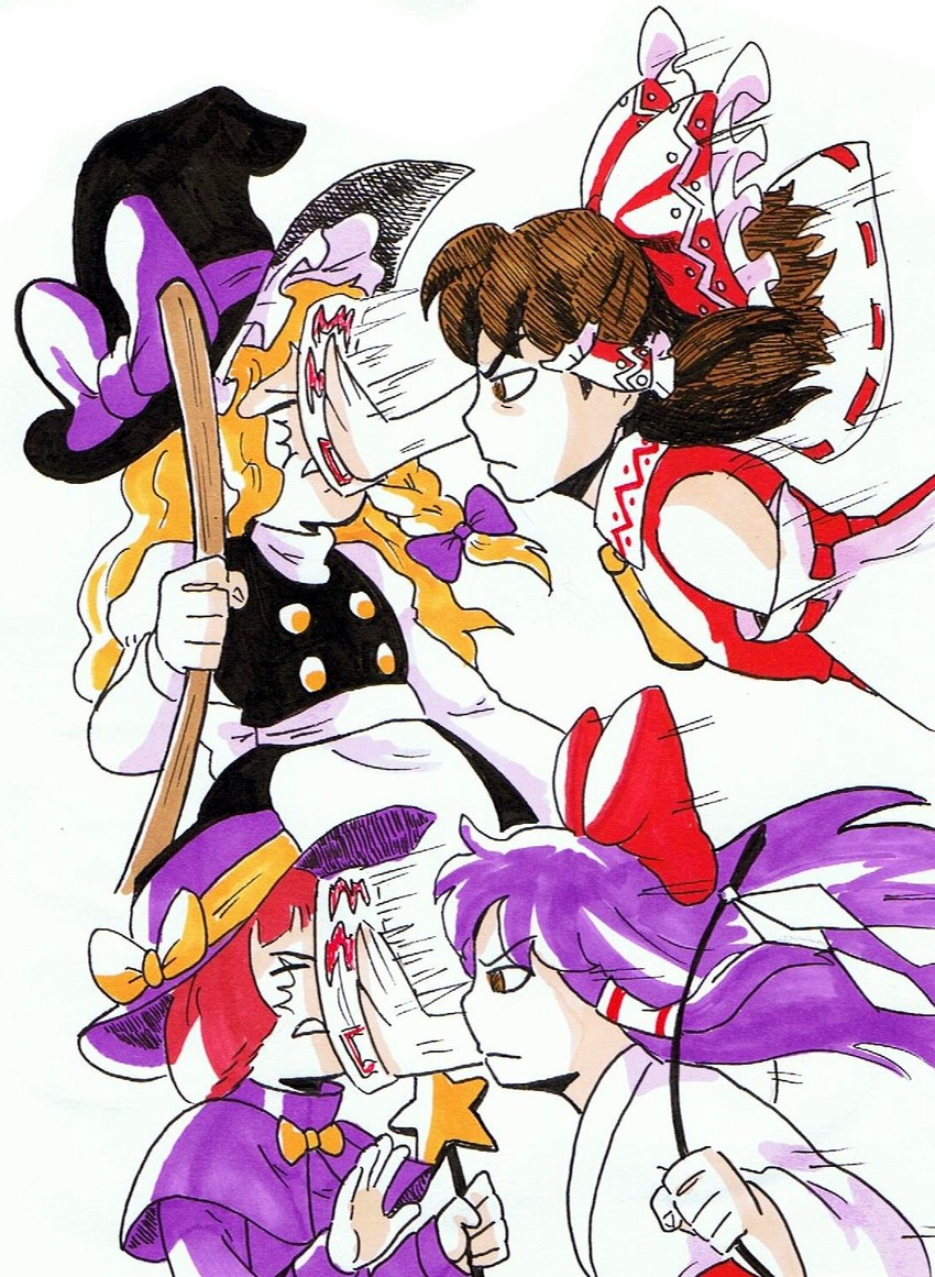 hakurei reimu and kirisame marisa (touhou) drawn by hillokotka