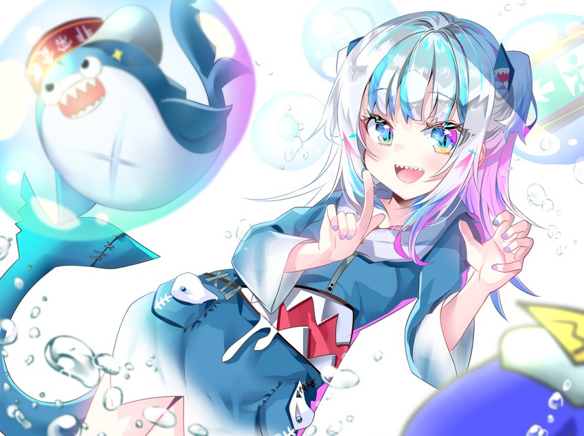 gawr gura and bloop (hololive and 1 more) drawn by sho_(runatic_moon)