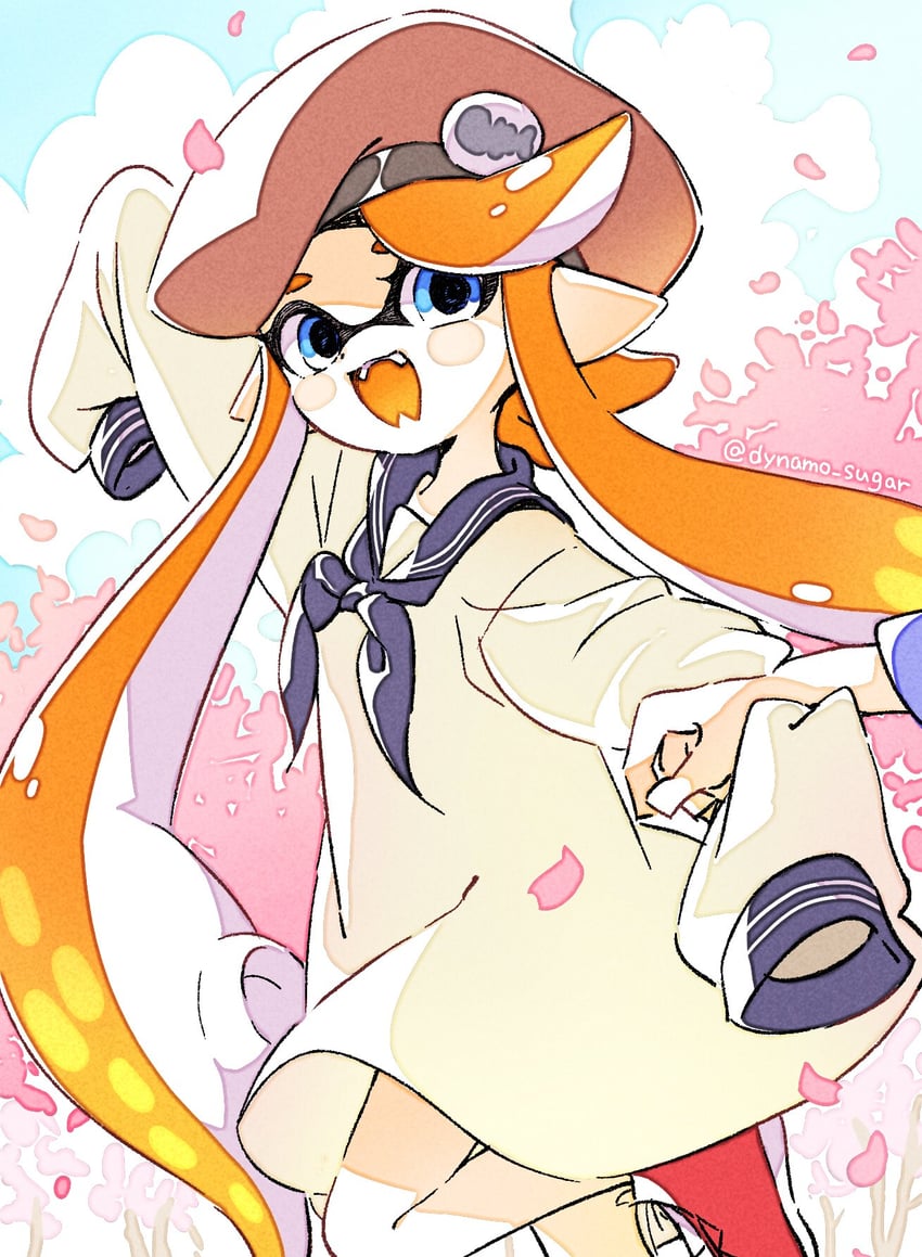inkling player character and inkling girl (splatoon) drawn by sen_squid