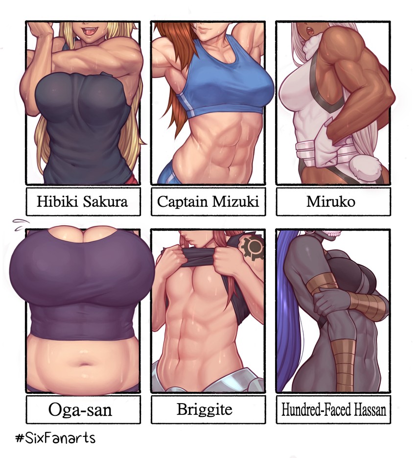mirko, assassin, female assassin, brigitte, sakura hibiki, and 2 more (fate and 7 more) drawn by asura_(asurauser)