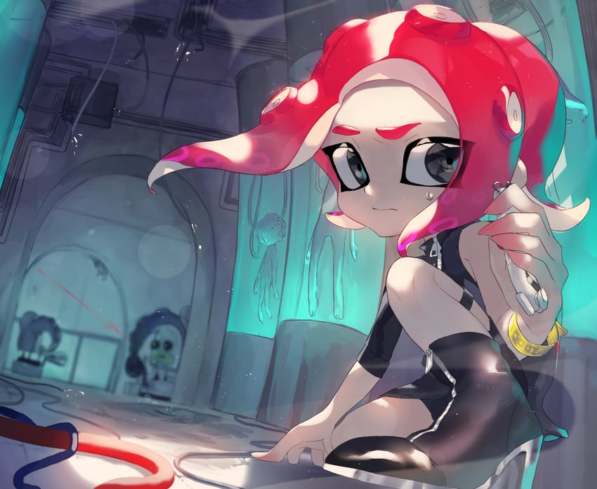 octoling player character, octoling girl, agent 8, and octotrooper (splatoon and 2 more) drawn by amatya