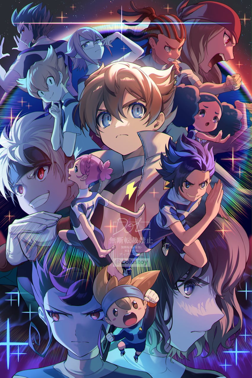 shindou takuto, matsukaze tenma, tsurugi kyousuke, nishizono shinsuke, ibuki munemasa, and 8 more (inazuma eleven) drawn by dolustoy
