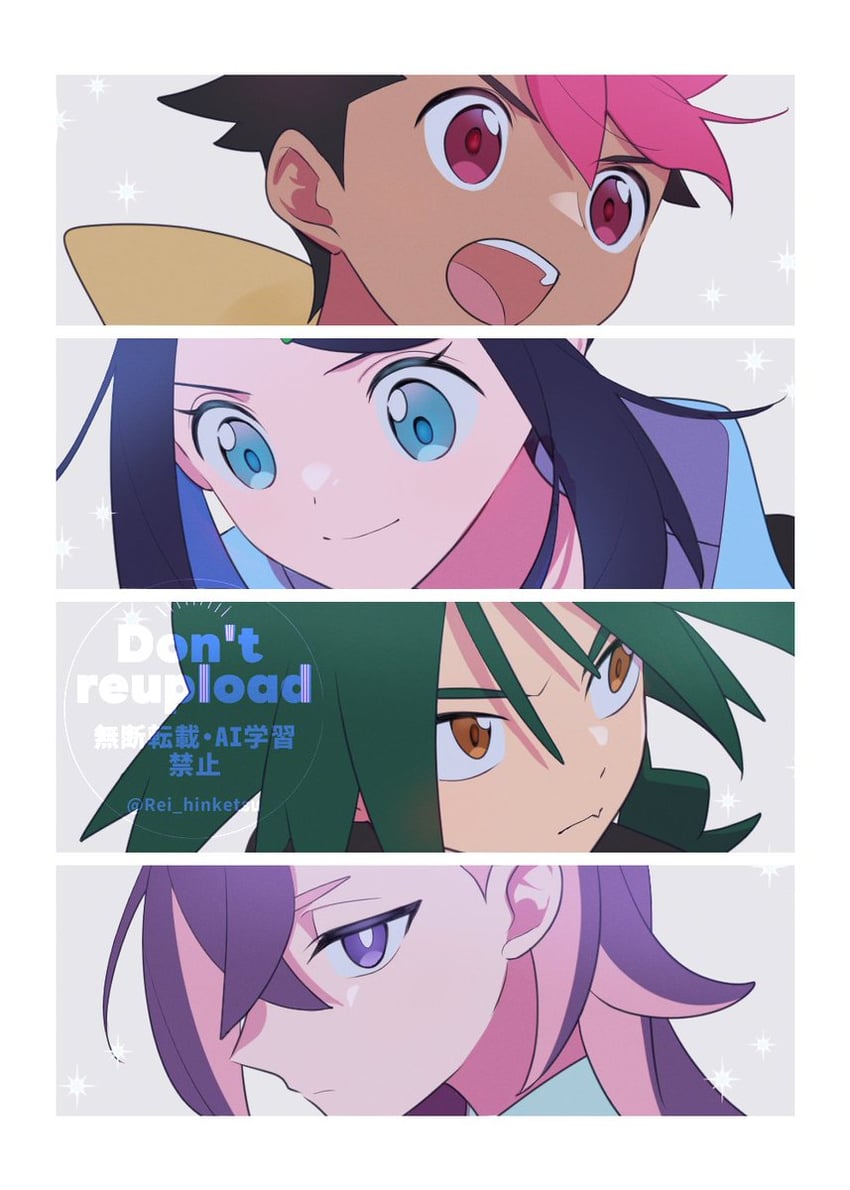liko, dot, roy, and ult (pokemon and 1 more) drawn by rei_hinketsu
