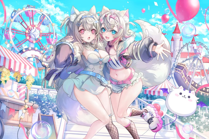 fuwawa abyssgard, mococo abyssgard, and perroccino (hololive and 2 more) drawn by azic_(azicfu)