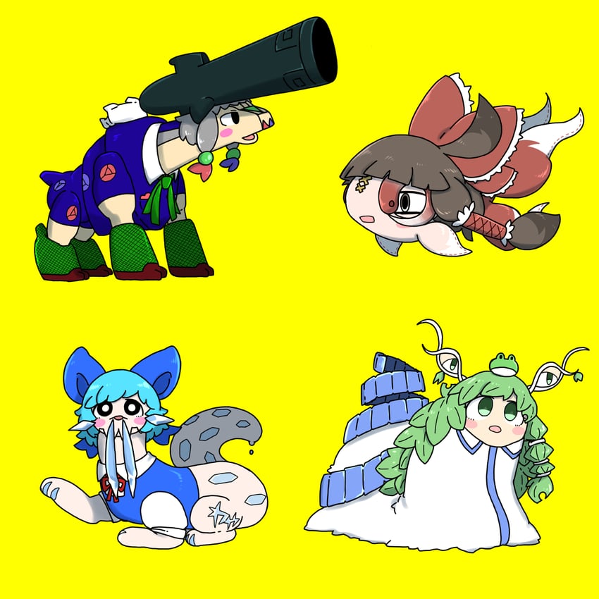 hakurei reimu, izayoi sakuya, kochiya sanae, cirno, chien-pao, and 6 more (touhou and 2 more) drawn by muimui_(4242564muimui)