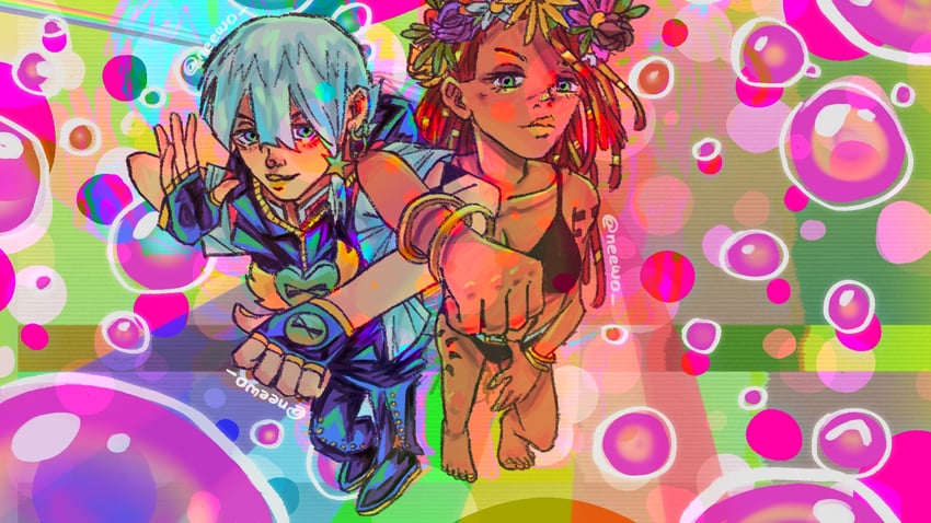 jodio joestar and dragona joestar (jojo no kimyou na bouken and 1 more) drawn by neewo