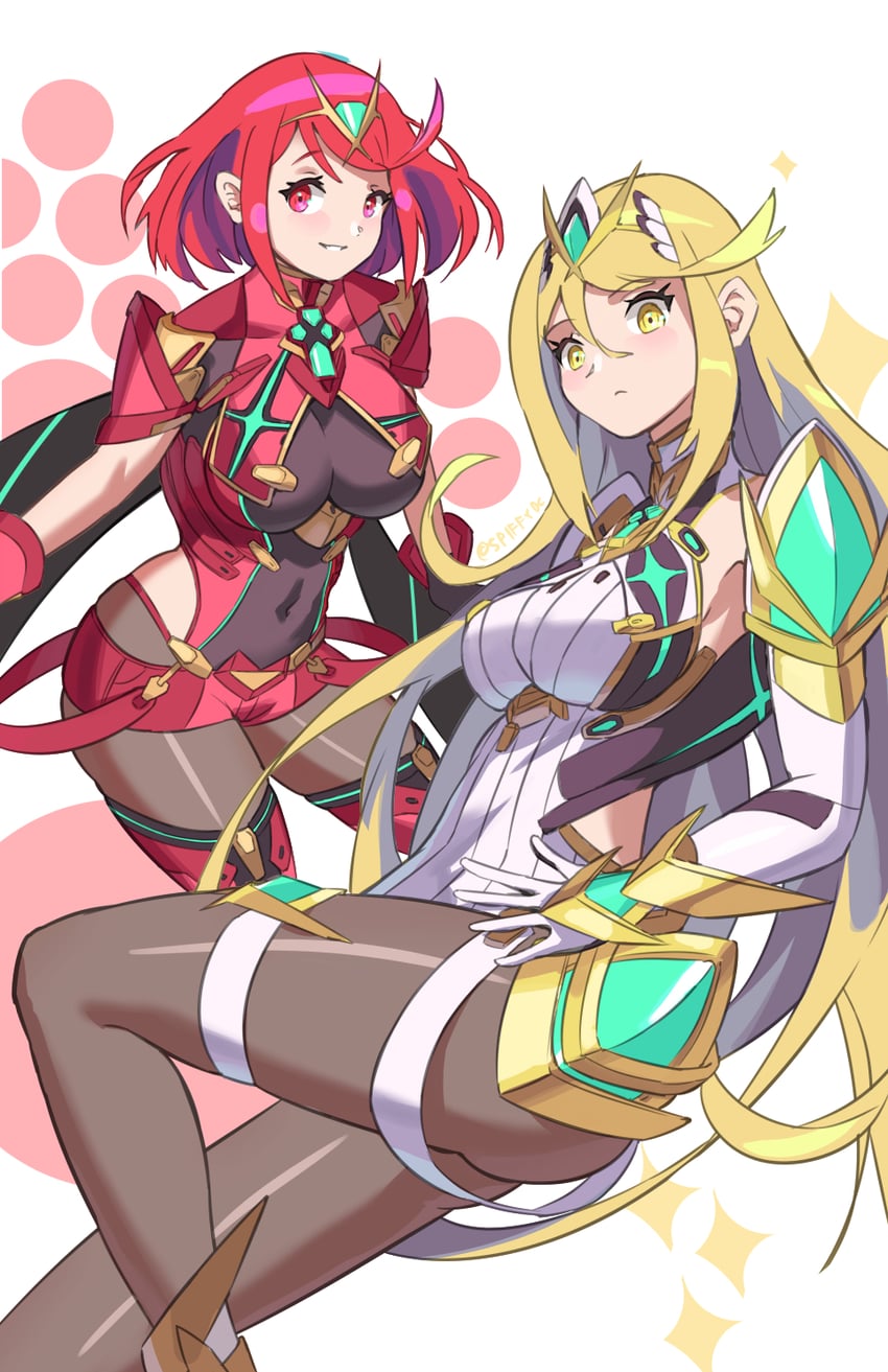 pyra and mythra (xenoblade chronicles and 2 more) drawn by spiffydc