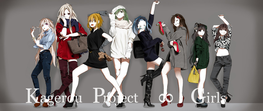tateyama ayano, kozakura marry, kido tsubomi, ene, kisaragi momo, and 3 more (kagerou project) drawn by pomupon_(ayaram)