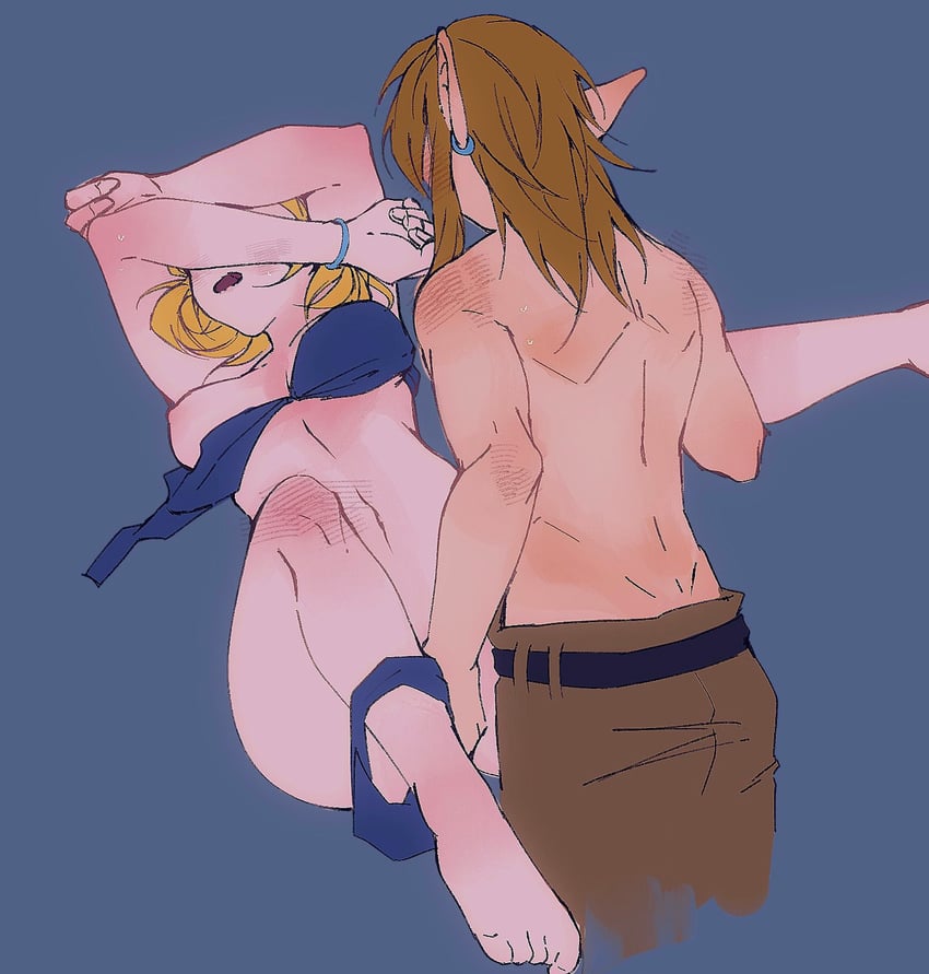 link and princess zelda (the legend of zelda and 1 more) drawn by merianaka