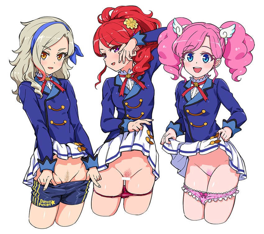 amahane madoka, kurosawa rin, and kurebayashi juri (aikatsu!) drawn by yoban