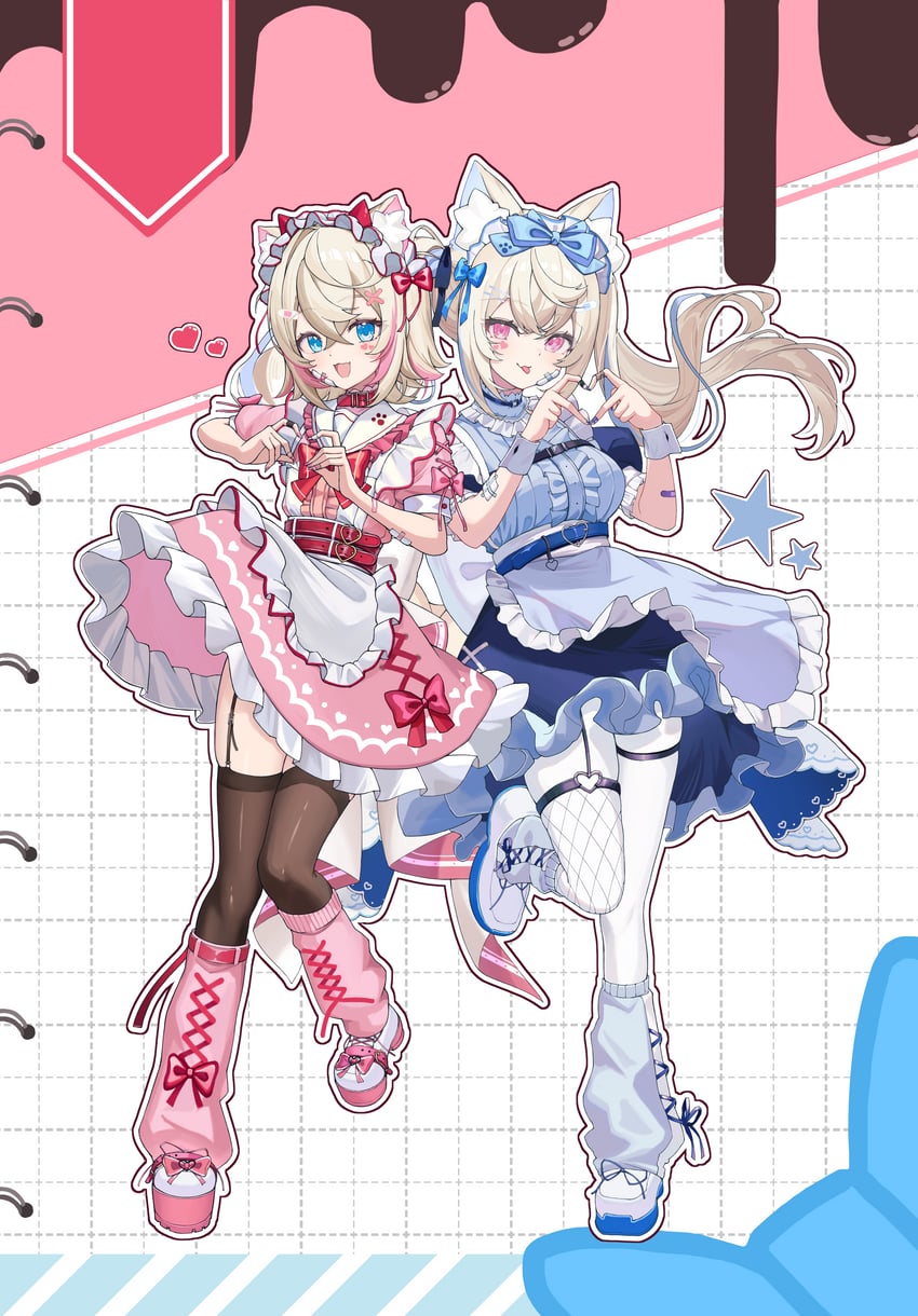 fuwawa abyssgard and mococo abyssgard (hololive and 1 more) drawn by yuni_animal_(remyi_3)