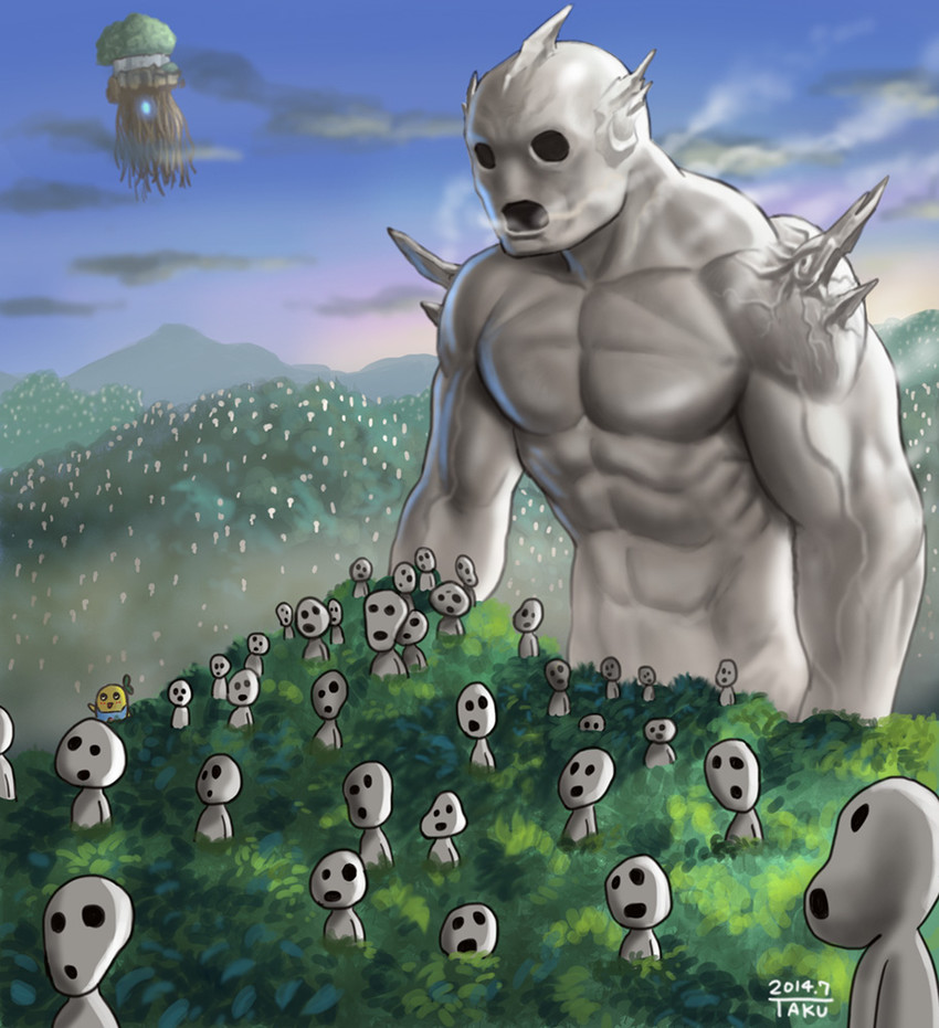 kodama and funasshii (studio ghibli and 3 more) drawn by matataku