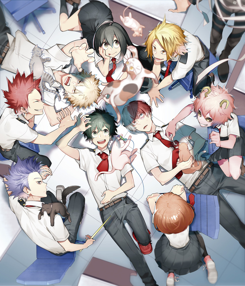 midoriya izuku, bakugou katsuki, uraraka ochaco, todoroki shoto, asui tsuyu, and 5 more (boku no hero academia) drawn by mooh