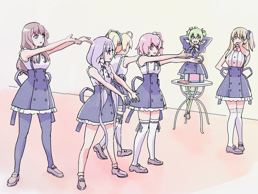kuo shenlin, hitotsuyanagi riri, kaede johan nouvel, ando tazusa, yoshimura thi mai, and 1 more (assault lily) drawn by kesunoie