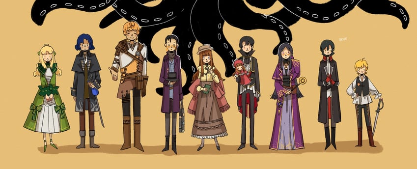klein moretti, leonard mitchell, audrey hall, gehrman sparrow, fors wall, and 5 more (lord of the mysteries) drawn by fyy2333