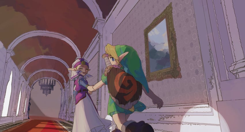 link, princess zelda, young link, and young zelda (the legend of zelda and 1 more) drawn by yamori_(yamoooon21)