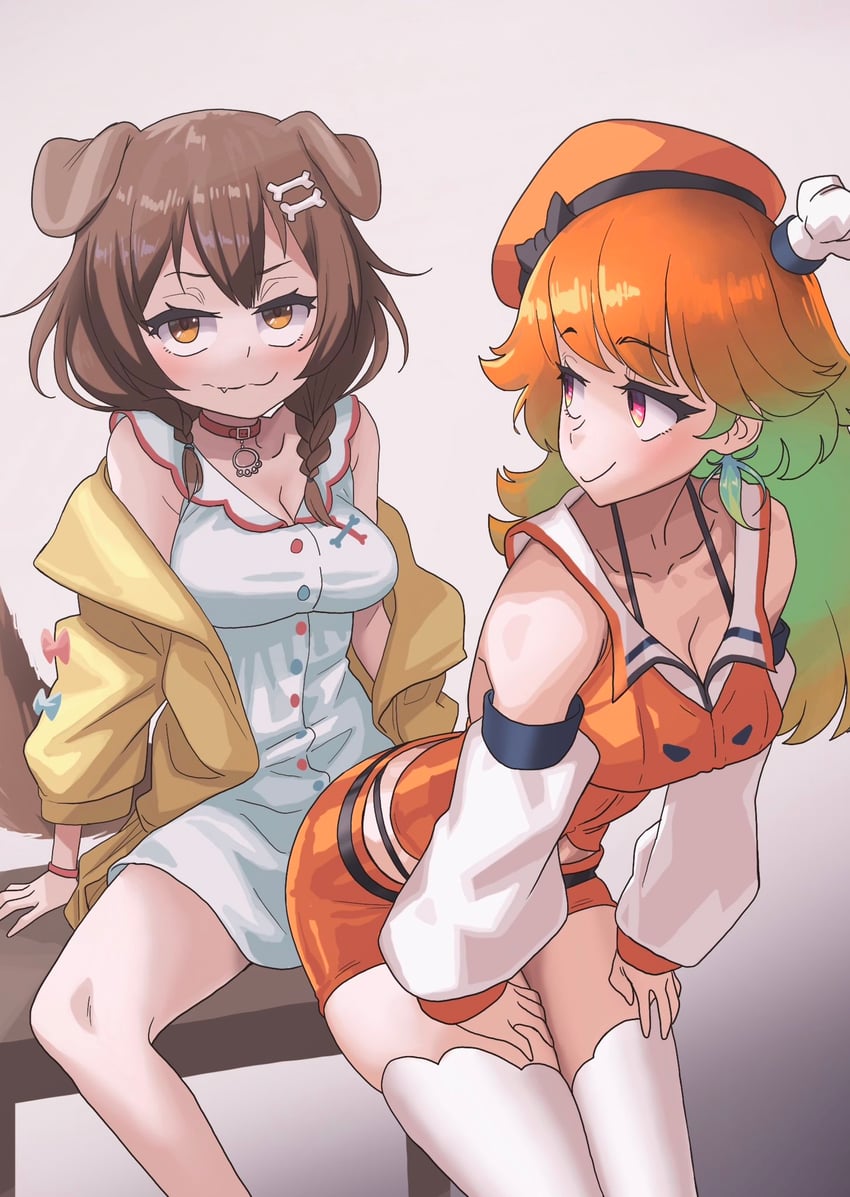 takanashi kiara and inugami korone (hololive and 1 more) drawn by zedd_(zedgawr)
