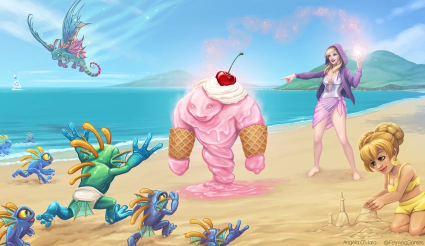 jaina proudmoore, murky, chromie, and brightwing (warcraft and 2 more) drawn by angela_o'hara
