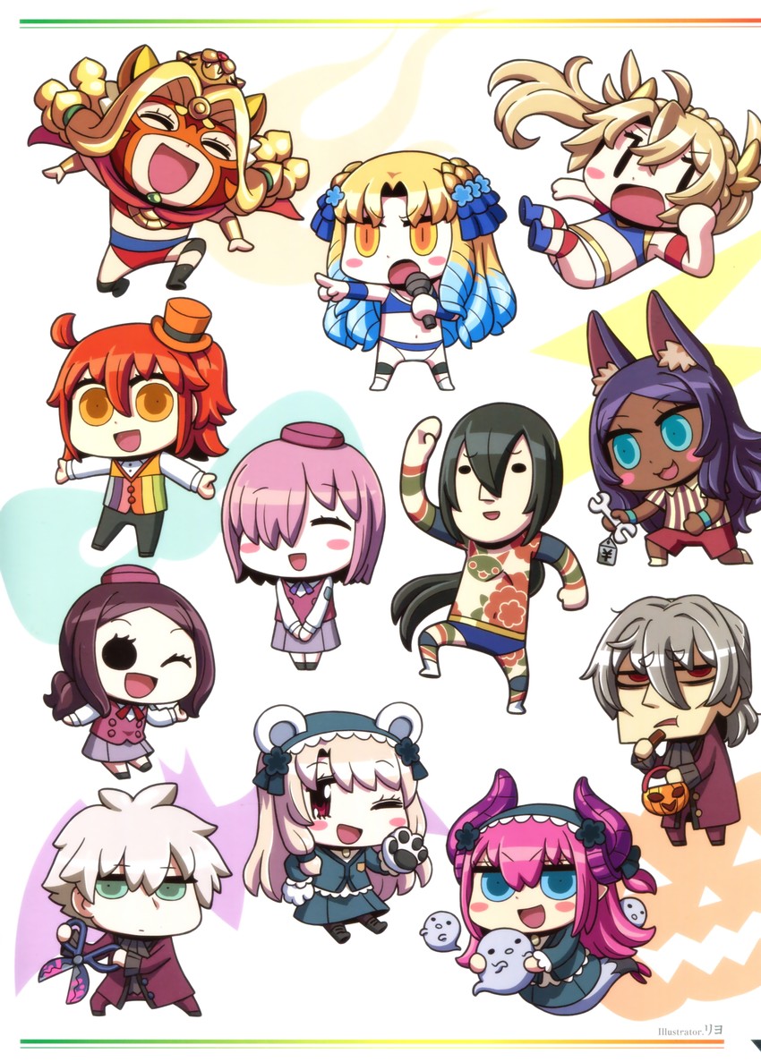mash kyrielight, fujimaru ritsuka, leonardo da vinci, bradamante, quetzalcoatl, and 7 more (fate and 1 more) drawn by riyo_(lyomsnpmp)