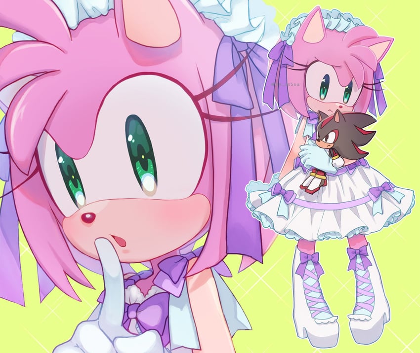 shadow the hedgehog and amy rose (sonic) drawn by konjiki_ringo