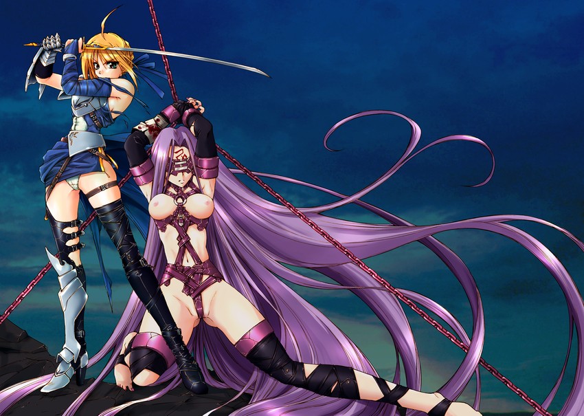 artoria pendragon, saber, and medusa (fate and 2 more) drawn by onaya_masakazu