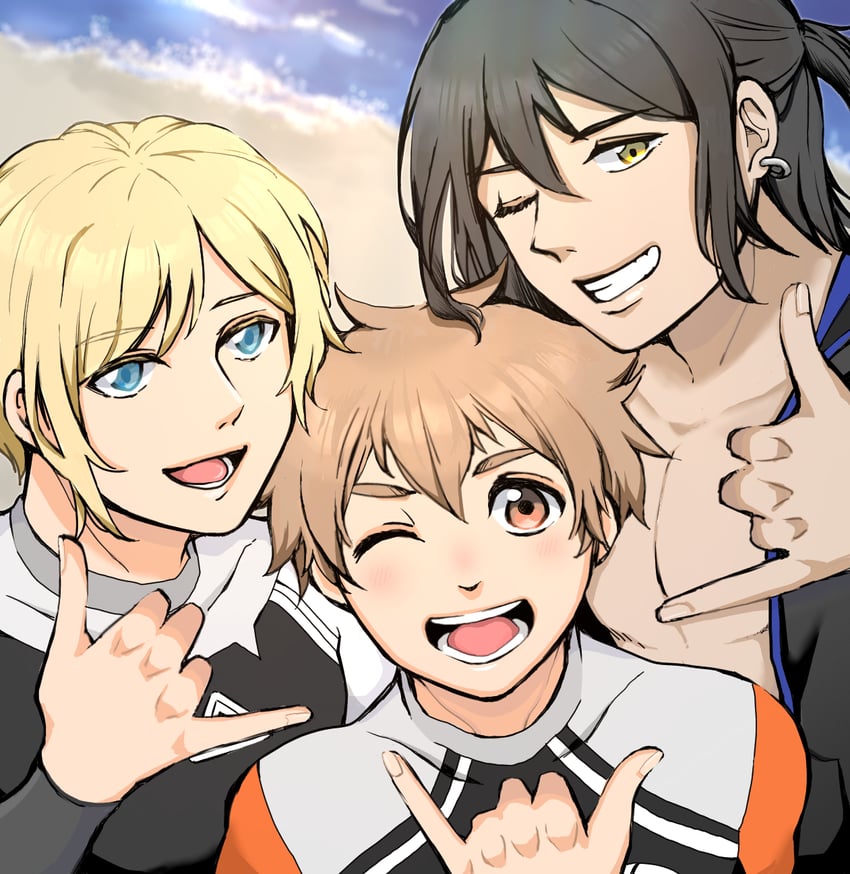 akitsuki shou, tanaka nalu, and hinaoka masaki (wave!! surfing yappe!!) drawn by reko_(user_gzwg3227)