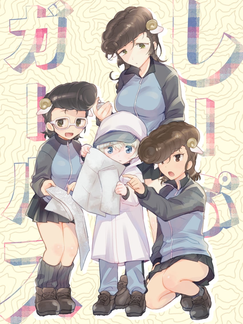 youko, yuri, yuri's gunner, and yuri's loader (girls und panzer) drawn by koyama_harutarou