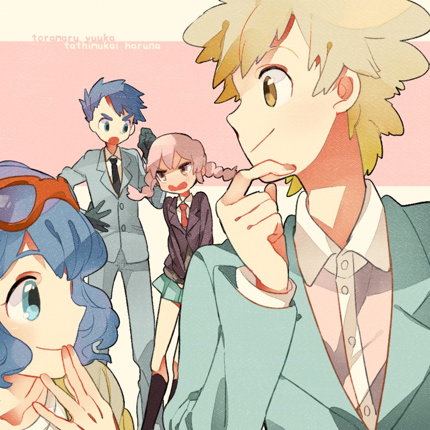 otonashi haruna, tachimukai yuuki, gouenji yuuka, and utsunomiya toramaru (inazuma eleven and 1 more) drawn by hagiko